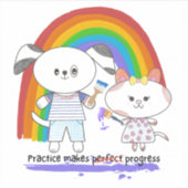 Sticker Kawaii pup & kitty Practice fait des progrès (Devant)