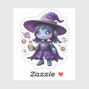 Sticker Kawaii Robot Witch Girl Vinyl Cute Tech Sorceress