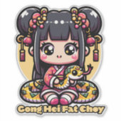 Sticker Kawaii Serpent et fille du Nouvel An chinois (Devant)