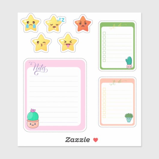 Sticker Kawaii Stars Notes à faire (Feuille)