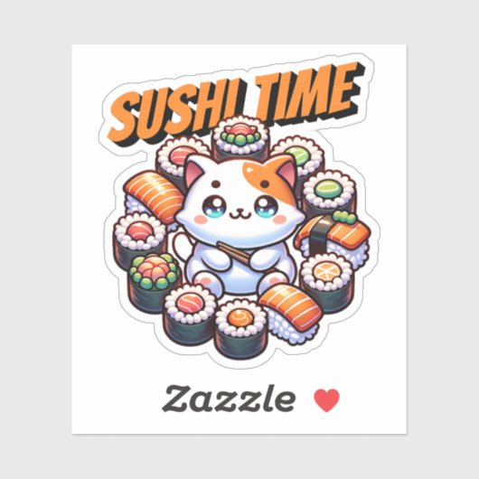 Sticker Kawaii Sushi Time Cat (Feuille)
