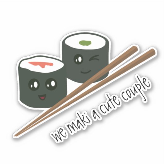 Sticker Kawaii Sushi We Maki un mignon bâton de deux (Devant)