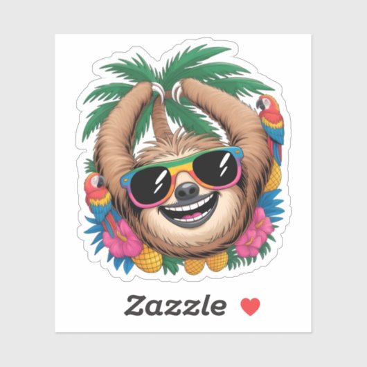 Sticker Kawaii Tropical Sloth – Cute Summer Vibes Rainbow  (Feuille)