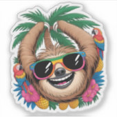 Sticker Kawaii Tropical Sloth – Cute Summer Vibes Rainbow  (Devant)
