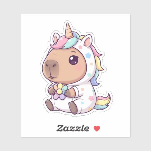 Sticker Kawaii Unicorn Capybara (Feuille)