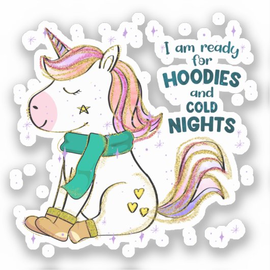 Sticker Kawaii Unicorn | Hiver et Sweat - shirt à capuche (Recto)