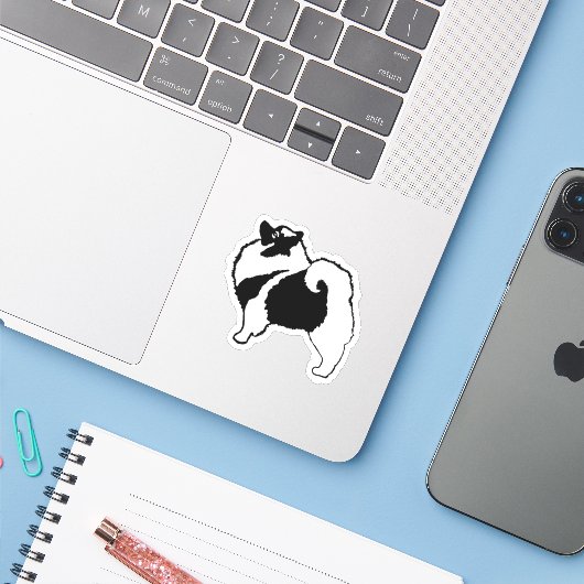 Sticker Keeshond Graphics - Cute Original Chig Art (Ordinateur portable avec iPhone)