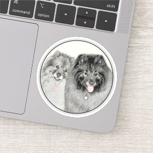 Sticker Keeshond Maman et Son Peinture - Art Chien origina