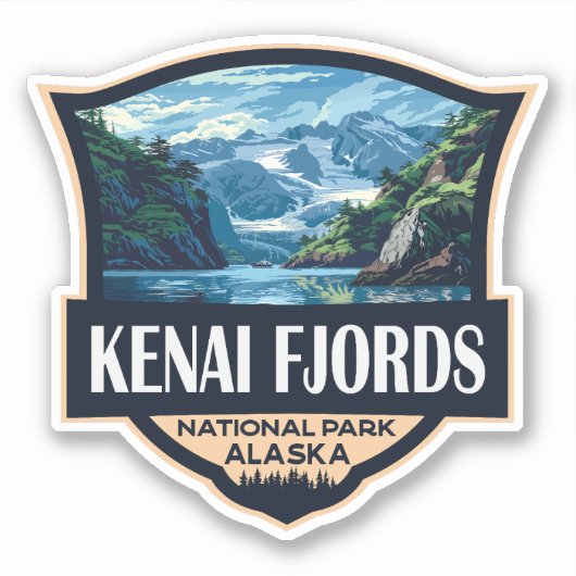 Sticker Kenai Fjords National Park Illustration Art rétro (Devant)