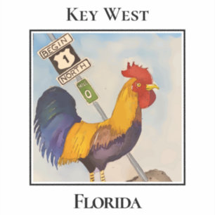 Sticker Key West, borne kilométrique 0, coq, Floride