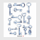 Sticker Keys Indigo bleu aquarelle peinture (Feuille)