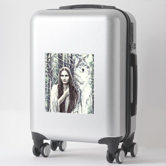 Sticker Kickapoo Indian Brujah White Wolf art original (Sur valise)