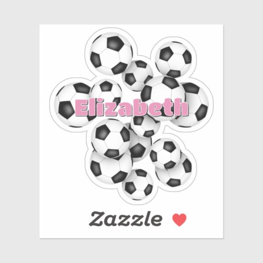 Sticker kids name black white soccer balls (Feuille)