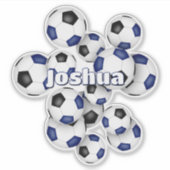 Sticker kids name blue black soccer balls (Devant)