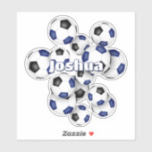 Sticker kids name blue black soccer balls (Feuille)