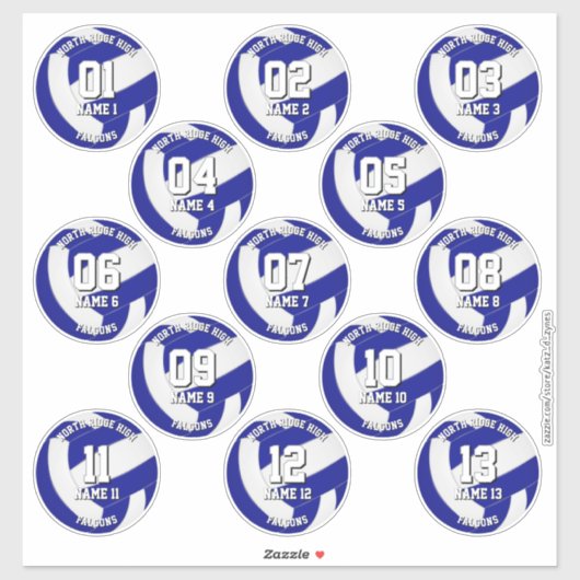 Sticker kids teens royal blue white 13 volleyball club (Feuille)