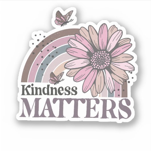 Sticker Kindness Matters Retro Butterfly Boho Rainbow (Devant)