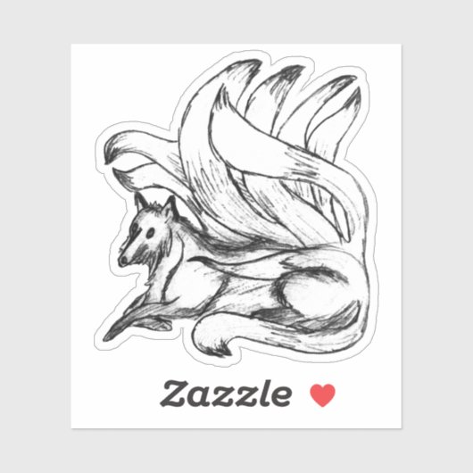 Sticker Kitsune Sketch japonais Fox (Feuille)