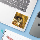 Sticker Kitten avec peinture et brosses (Ordinateur portable avec iPhone)