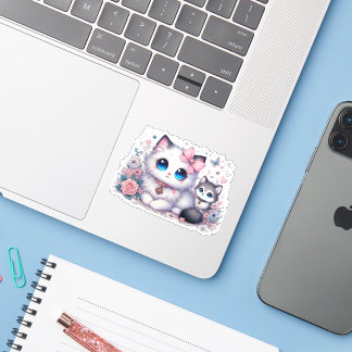 Sticker Kitten Cuteness Overload : Chat et chien aux yeux 