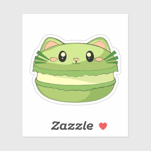 Sticker Kitty Cat Matcha Macaron (Feuille)
