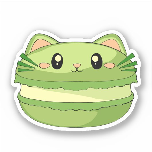 Sticker Kitty Cat Matcha Macaron (Devant)
