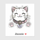 Sticker Kitty Chat Kitten Rose violet or fête d'anniversai (Feuille)
