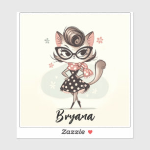 Sticker Kitty Féminin Rétro Vintage Avec Lunettes De Chat