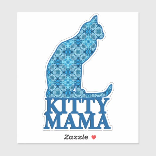 Sticker Kitty Mama assis Chat dans Denim Motif bleu (Feuille)