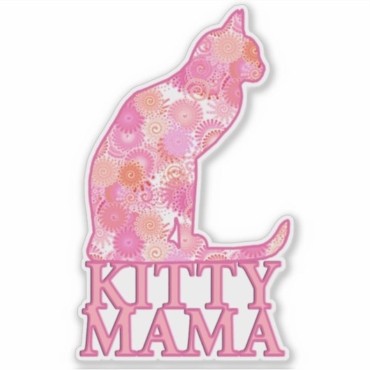 Sticker Kitty Mama assis chat en Motif fractal rose (Devant)