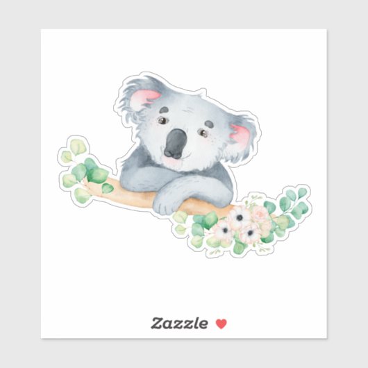 Sticker Koala aquarelle sur branche avec gomme vinyle feui (Feuille)