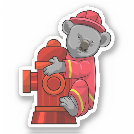 Sticker Koala as Firefighter with Fire hydrant (Devant)