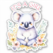Sticker Koala Bear Thème C'est un Baby shower de fille (Devant)