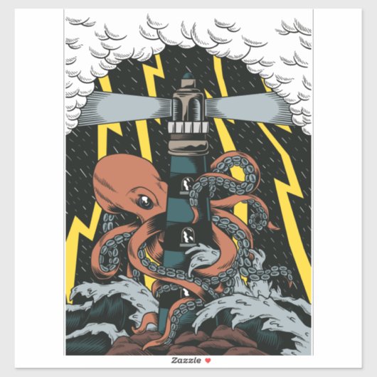 Sticker Kraken Et Son Phare (Feuille)