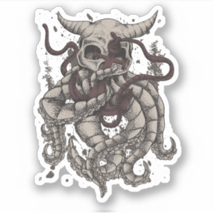 Sticker Kraken Evil Horned Skull Octopus Tentacles Ancre