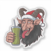 Sticker Krampus Boit du Matcha Vert Noël Épouvantable (Devant)