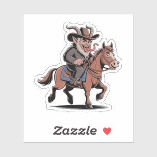 Sticker Krampus Cowboy de Noël Occidental Cheval de l'Oues