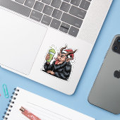 Sticker Krampus maléfique buvant une boisson verte Matcha  (Ordinateur portable avec iPhone)