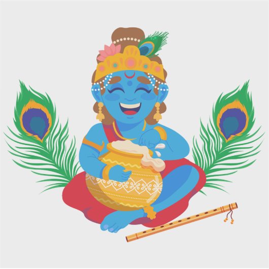 Sticker Krishna avec beurre pot plumes de paon (Devant)