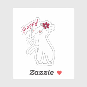 Sticker Kute Kitty Chat Blanc Heureux