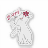 Sticker Kute Kitty Chat Blanc Heureux (Devant)
