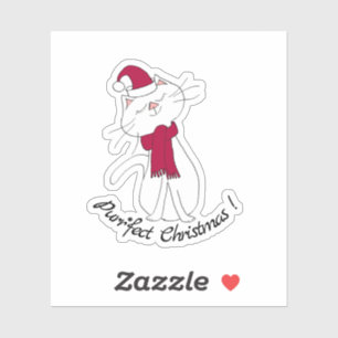 Sticker Kute Kitty Chat blanc Noël Écharpe rouge Casquette