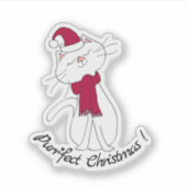 Sticker Kute Kitty Chat blanc Noël Écharpe rouge Casquette (Devant)