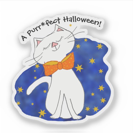 Sticker Kute Kitty Chat Starry Nuit Halloween (Devant)