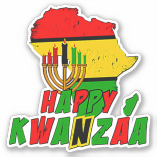 Sticker Kwanzaa Carte Africaine 7Bougies, Kiss Cut