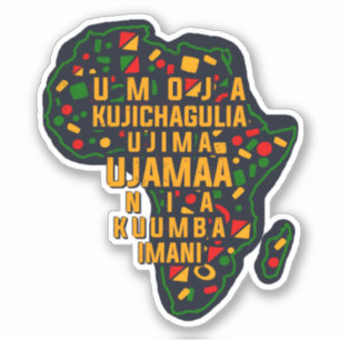 Sticker Kwanzaa, sept principes sur la carte africaine, Ki