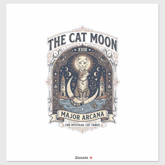 Sticker La carte de tarot de chat de lune majeure arcane v (Feuille)