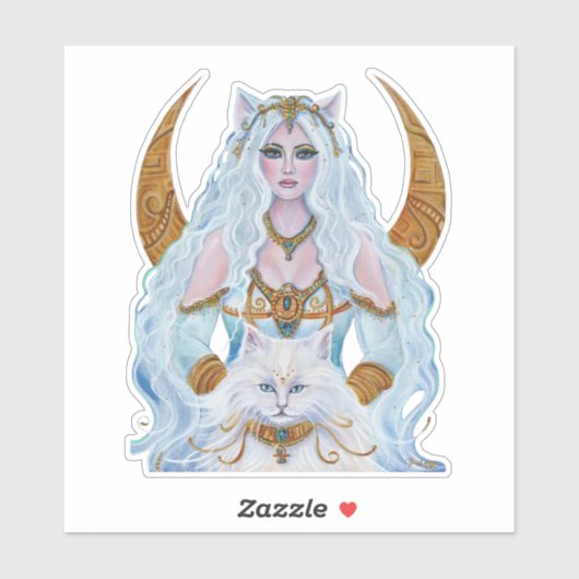 Sticker La déesse égyptienne Bastet avec chat par Renee La (Feuille)