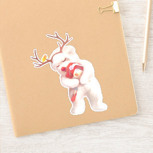 Sticker La fille serrant le chien dans les Antlers de renn