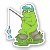 Sticker La grenouille comme pêcheur avec la canne à pêche  (Devant)